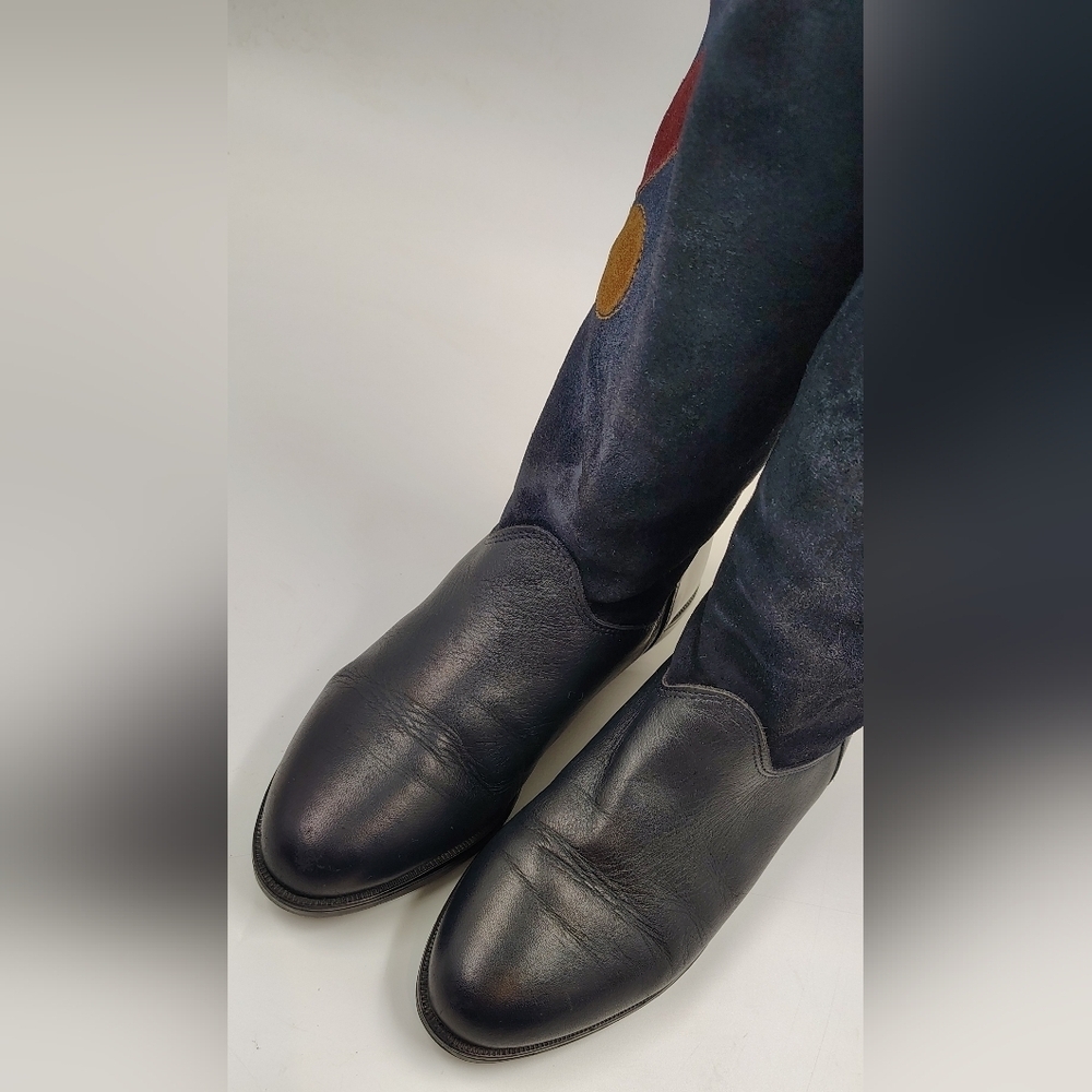 Navy Black Leather Suede Winter Women's Boots Sz 36 w/ Appique - Picture 7 of 15